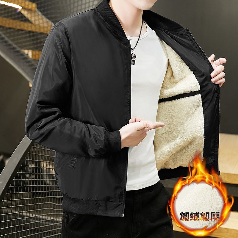 Plush and thick jacket men's jacket spring and autumn large casual trend men's Baseball Jacket collar youth jacket