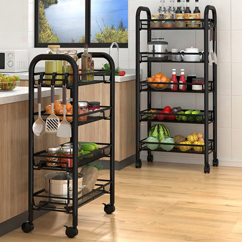 Kitchen shelf trolley pulley bedroom storage rack snack storage rack floor multi-layer fruit and vegetable rack