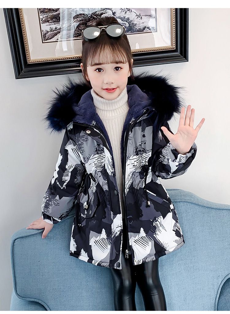女童派克服2020秋冬新款儿童洋气棉袄加绒加厚中大童棉衣棉服外套