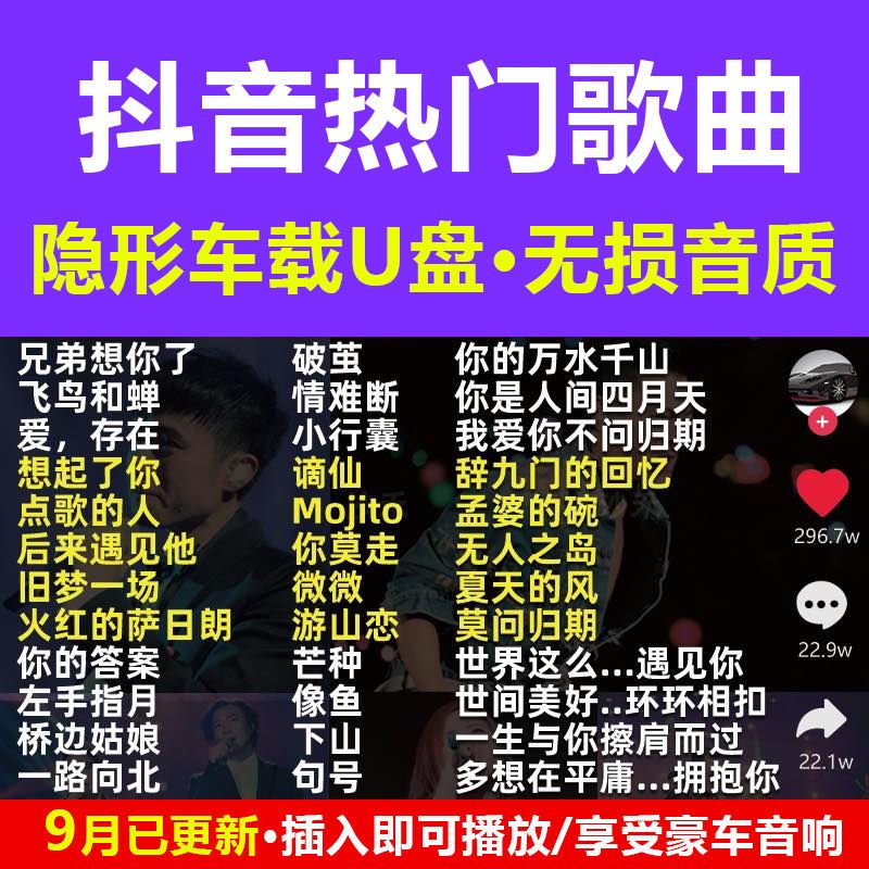 车载u盘抖音热门歌曲网红流行dj高音质车用usb音乐优盘mp3视频mp4