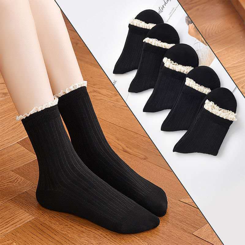 Socks children Korean version of lace stockings versatile autumn and winter students ins trend Harajuku college wind pile socks woman