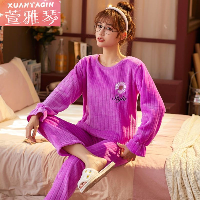 Pajamas women's winter coral fleece thickened Korean version of female students autumn and winter women's flannel cartoon home service suit