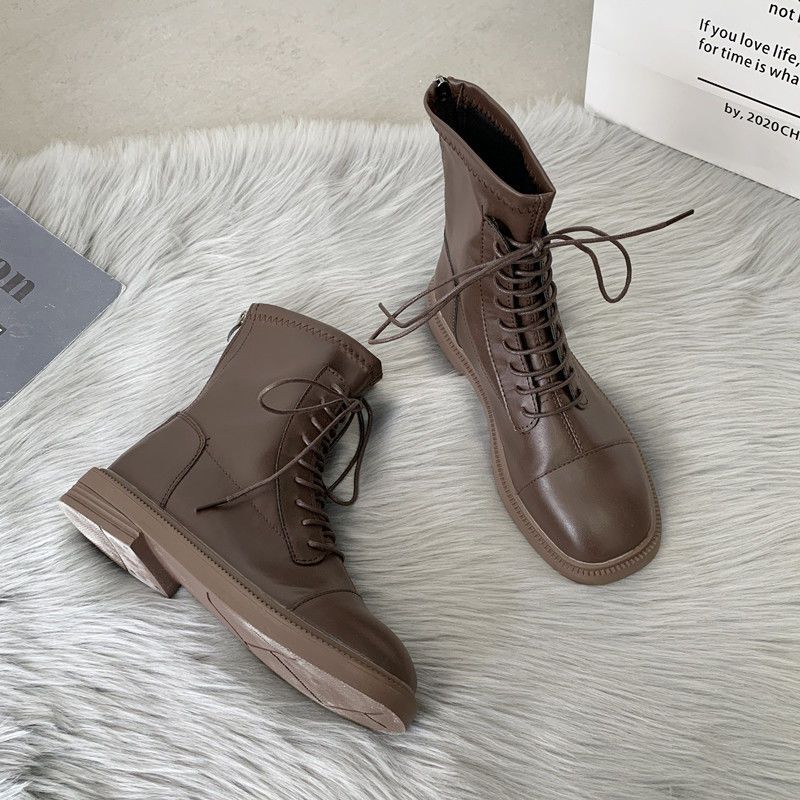 Square skinny boots blow street single boots spring and winter 2020 new Martin boots women British style short boots Knight boots