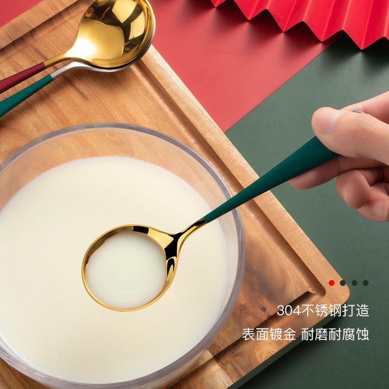 韩式可爱勺子少女长柄西瓜勺子家用不锈钢吃饭喝汤勺成人圆勺套装