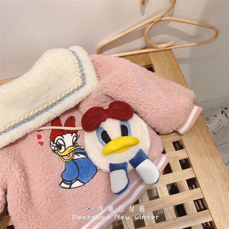 Girls lamb hair fashionable short top 2020 new style children's thick and warm Donald Duck fur coat fashion