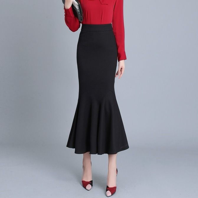 Black hip skirt skirt autumn and winter  new velvet thickened long skirt slim fishtail skirt women