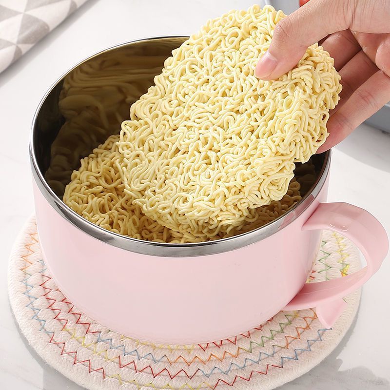 Japanese style stainless steel noodle bowl with cover dormitory female large instant noodles bowl anti scalding soup bowl rice bowl chopsticks set