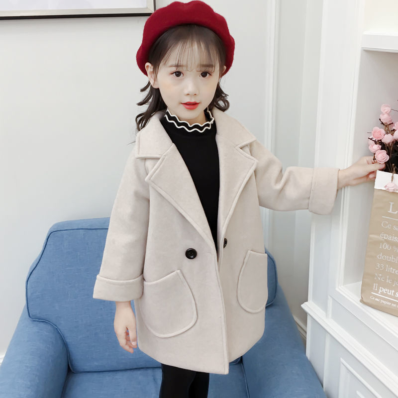 Children's wear girl children's foreign style woolen coat thickened children's autumn new Korean little girl's woolen coat autumn winter