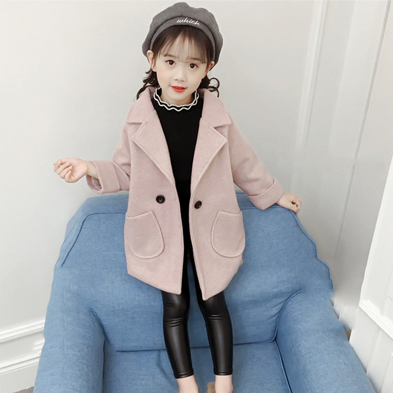 Children's wear girl children's foreign style woolen coat thickened children's autumn new Korean little girl's woolen coat autumn winter
