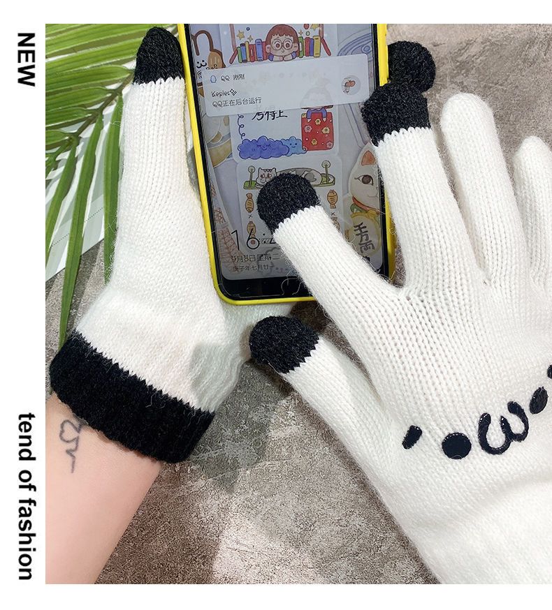 触屏手套女秋冬季韩版卡通可爱手套保暖加厚学生男士骑车情侣手套
