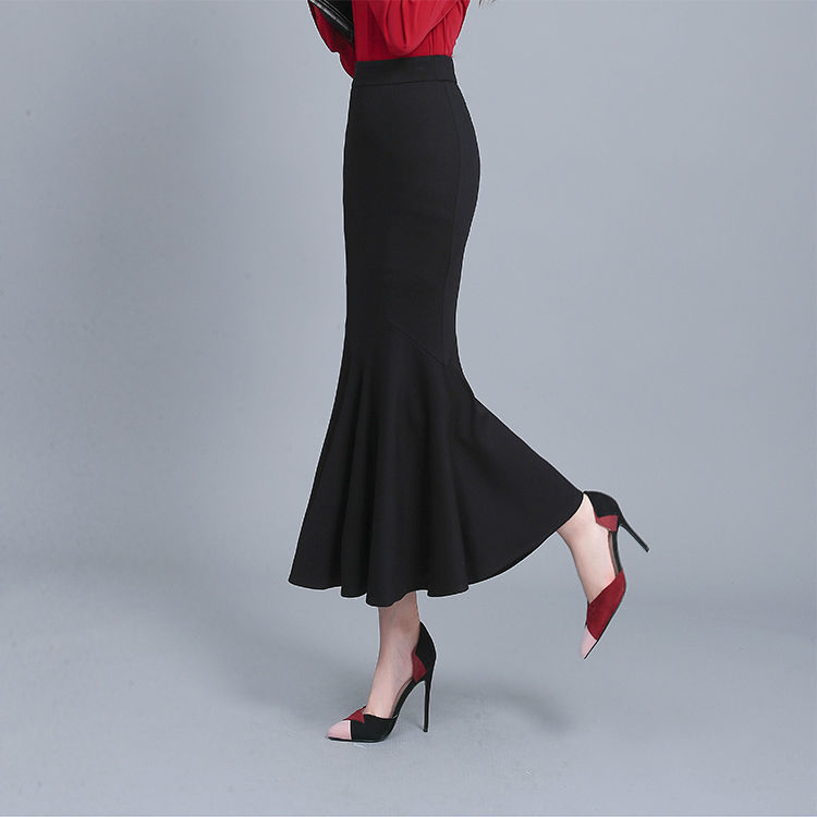 Black hip skirt skirt autumn and winter  new velvet thickened long skirt slim fishtail skirt women