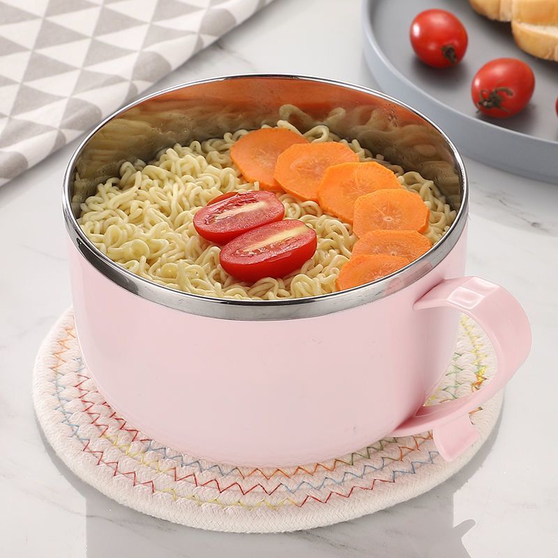 Japanese style stainless steel noodle bowl with cover dormitory female large instant noodles bowl anti scalding soup bowl rice bowl chopsticks set