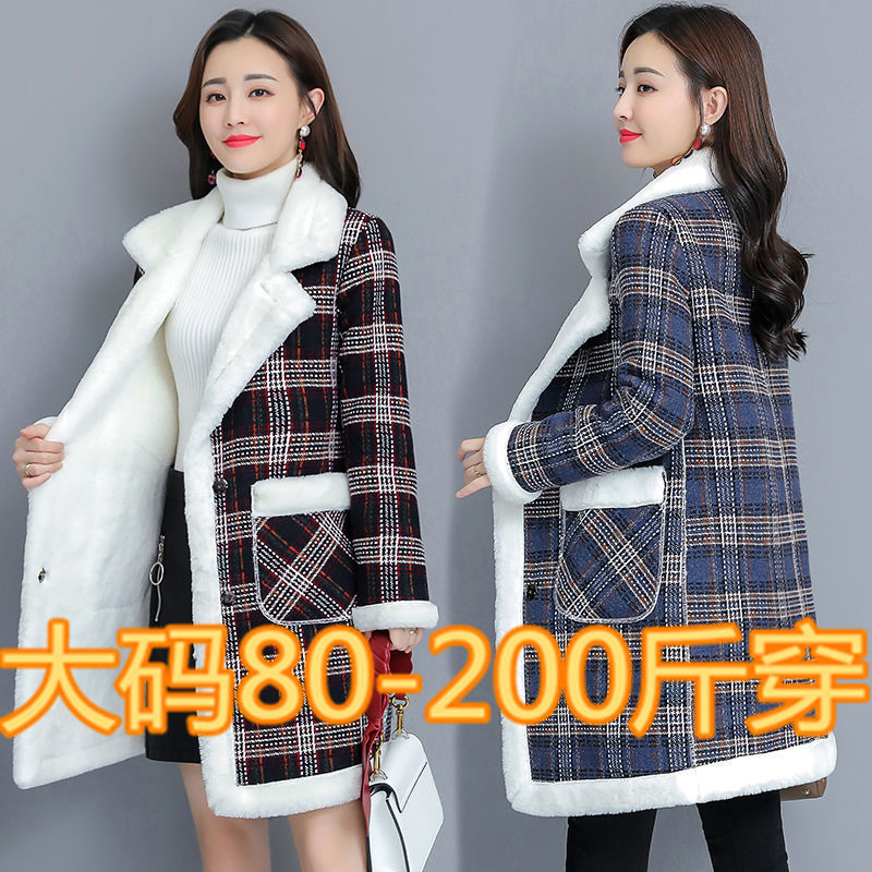 54270-大码女装秋冬季韩版加绒加厚胖mm200斤中长款仿羊羔绒外套大衣潮-详情图