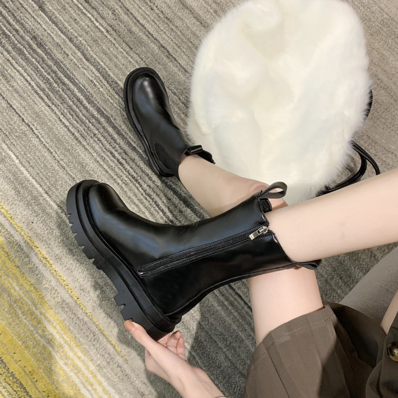 Mona side zipper Martin boots women  spring and autumn new elastic middle boots thick bottom Chelsea boots thin boots women