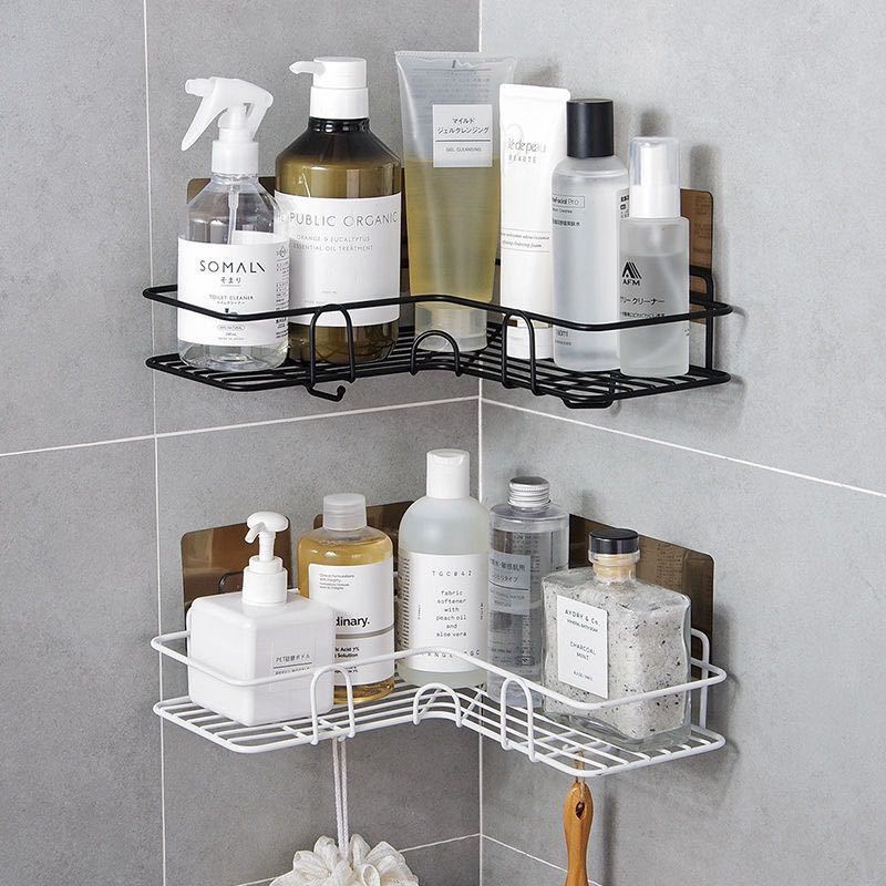 Bathroom triangle shelf without punching toilet corner wall hanging rack toilet wall shower gel storage