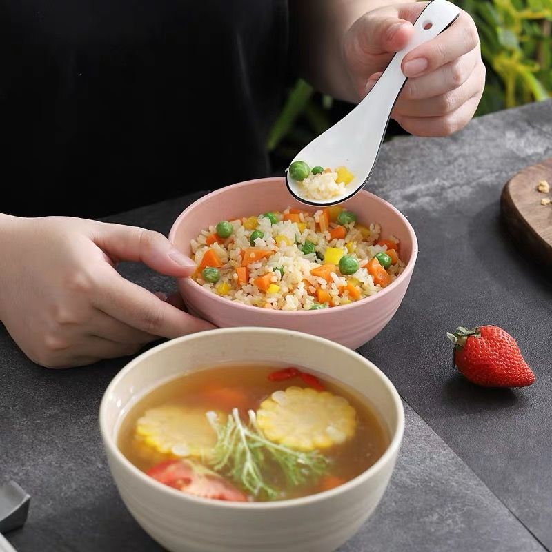 Wheat straw tableware rice soup bowl set household net red adult eating bowl Japanese creative plastic bowl anti falling