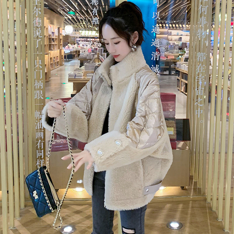 Net red light down jacket women's lamb hair stitching fashion mid long style winter 2020 fashion Korean new PAIKE
