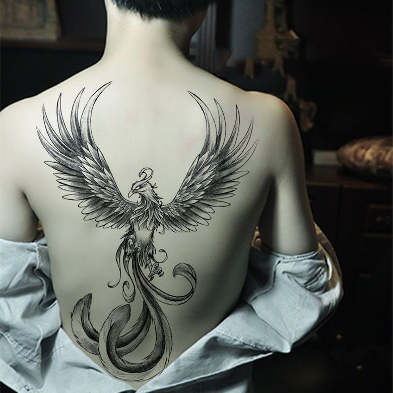 满背纹身贴火凤凰朱雀男女刺青花臂彩色性感翅膀大图防水纹身贴纸 虎窝拼