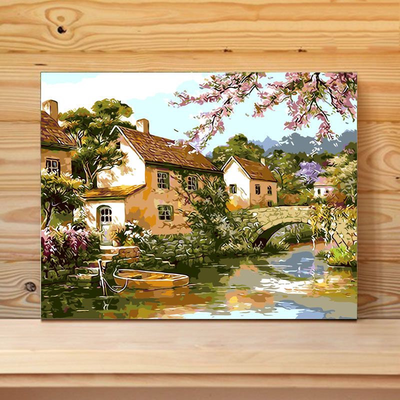 diy数字油画填色画风景手工手绘油彩画涂色数码欧式装饰 世外桃源
