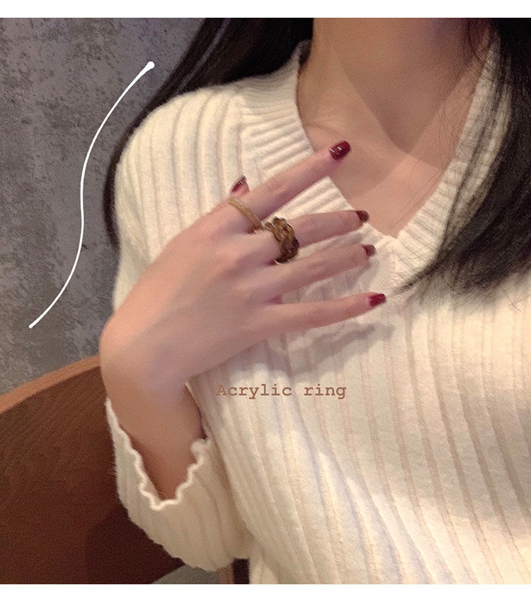 复古琥珀纹两件套食指戒指秋冬女时尚个性小众设计ins潮个性指环