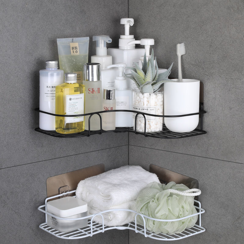 Bathroom triangle shelf without punching toilet corner wall hanging rack toilet wall shower gel storage