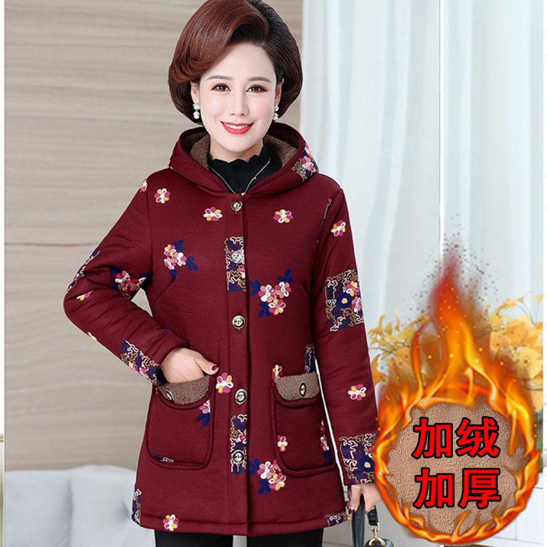 中老年女装冬装棉衣新款妈妈装加绒加厚棉服外套50老年人大码棉袄