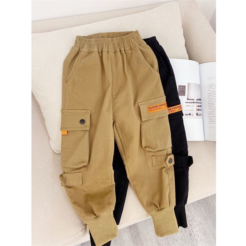 Boys' trousers with plush and thickened medium and large children's casual overalls autumn and winter children's trousers boys' loose Korean version trend