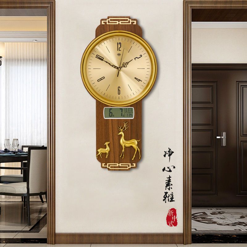 钟表挂钟客厅家用时钟挂墙挂表大气中式中国风静音实木复古免打孔