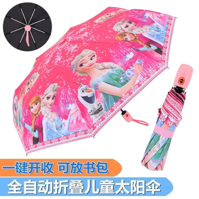 88689-黑胶卡通全自动折叠儿童雨伞男女小学生太阳伞晴雨两用防晒遮阳伞-详情图