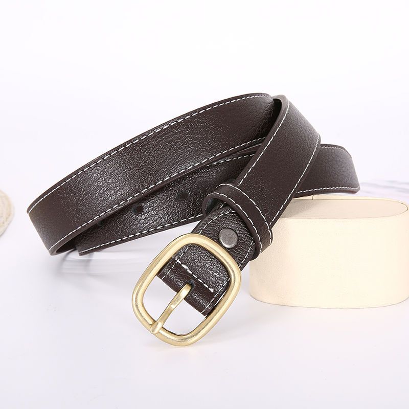 Women's round buckle pin buckle belt simple belt simple smooth round buckle retro soft jeans belt simple