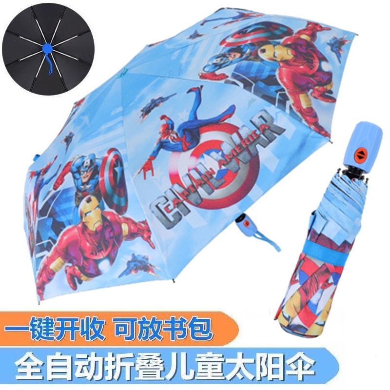 88689-黑胶卡通全自动折叠儿童雨伞男女小学生太阳伞晴雨两用防晒遮阳伞-详情图