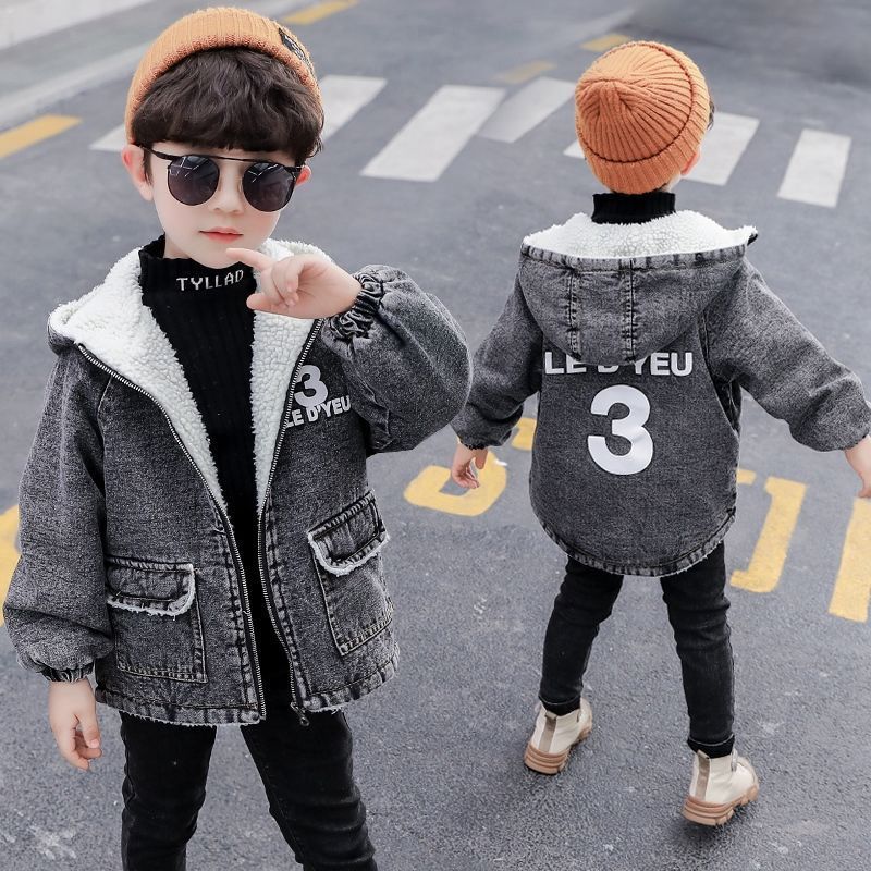 Boys' winter coat autumn winter new Korean Edition children's thickened cotton coat boy's coat Plush denim top winter