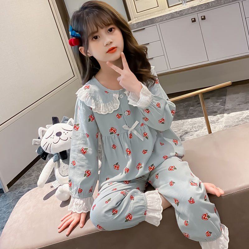 女童睡衣秋季純棉長袖中大童薄款套裝公主女孩寶寶兒童家居服春秋