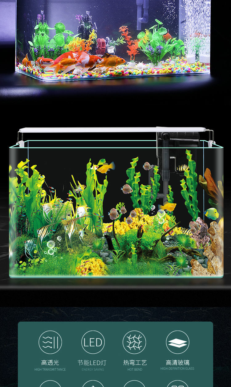 熱彎透明玻璃懶人魚缸客廳陽臺家用造景中小型裝飾金魚生態水族箱 333 露天拍賣