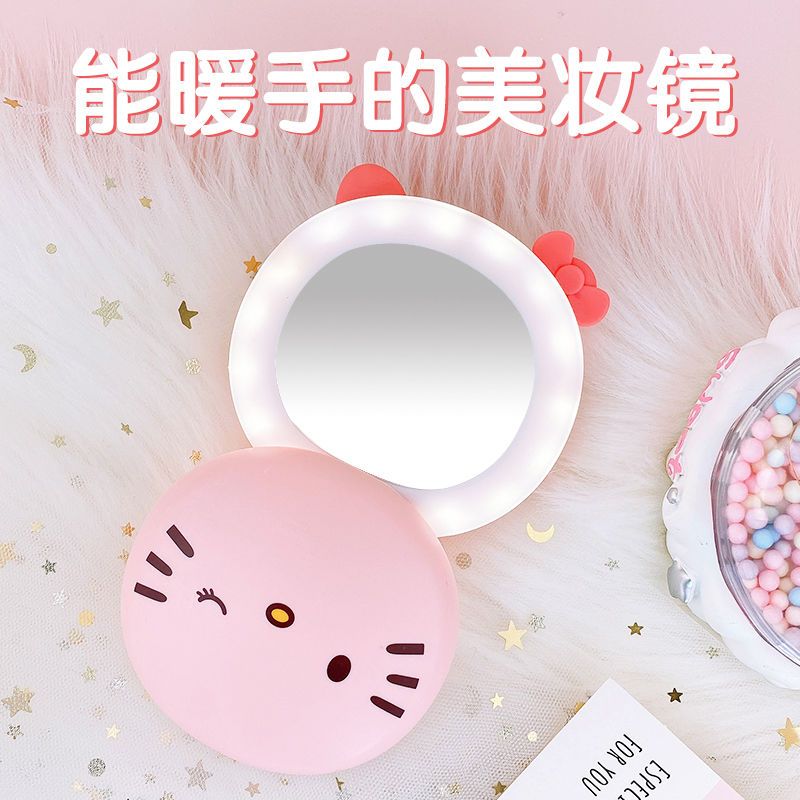 Tiktok ins pig makeup mirror, mirror, lamp, charge, carry a lovely LED lamp, warm hand mirror, artifact.
