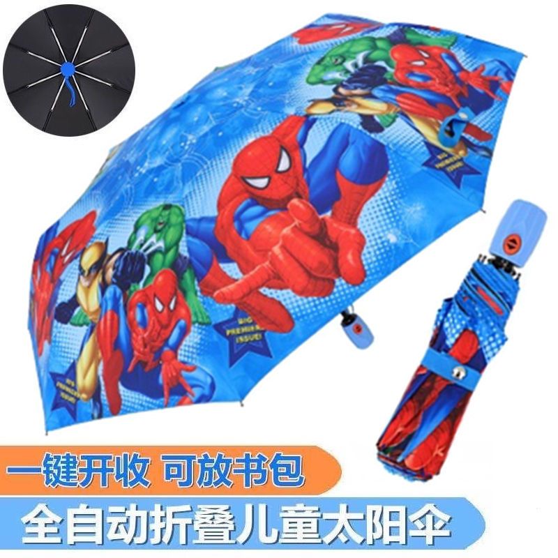 88689-黑胶卡通全自动折叠儿童雨伞男女小学生太阳伞晴雨两用防晒遮阳伞-详情图