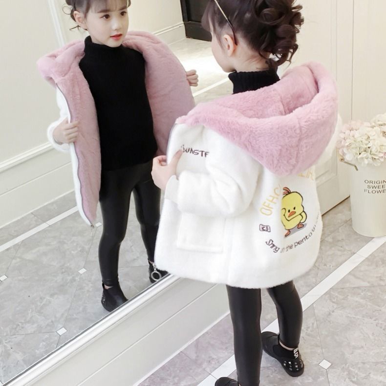 女童水貂绒外套2020新款韩版洋气中长款大衣大童装秋冬装加厚棉衣