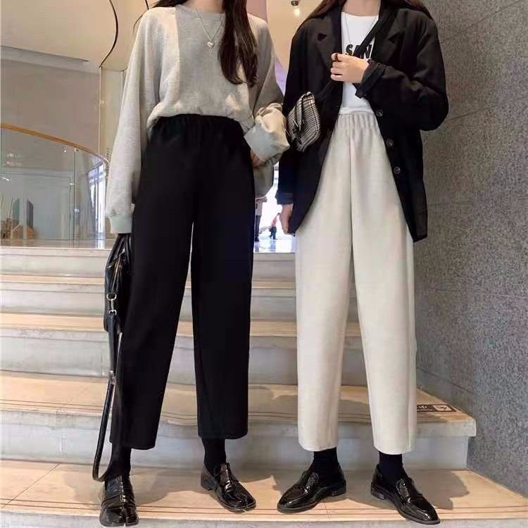 Autumn and winter thickened woolen Harem Pants women's small foot radish pants large size nine point loose casual straight tube suit pants