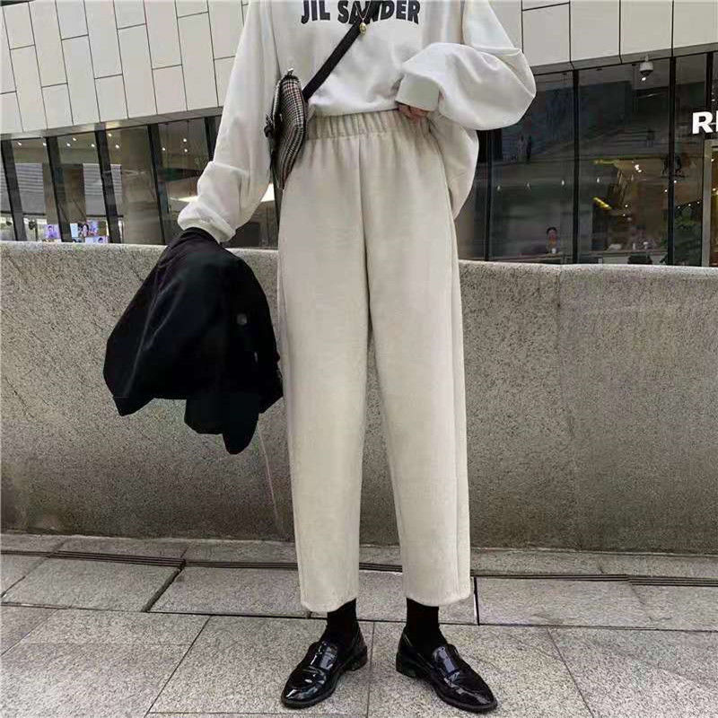 Autumn and winter thickened woolen Harem Pants women's small foot radish pants large size nine point loose casual straight tube suit pants