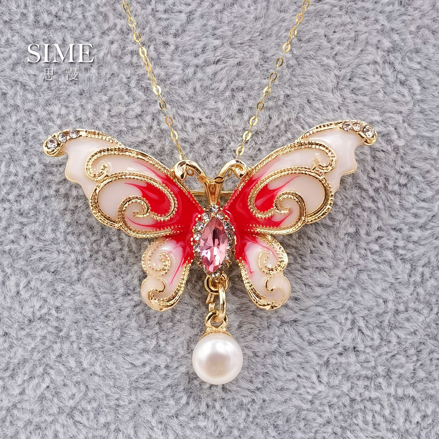 [Siman] lady's version of Phoenix butterfly natural pearl pendant brooch