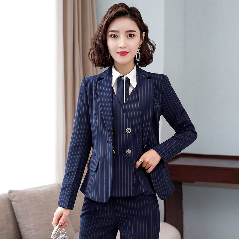 Professional suit suit female Korean version striped fashion temperament high-end suit jacket work interview formal work clothes