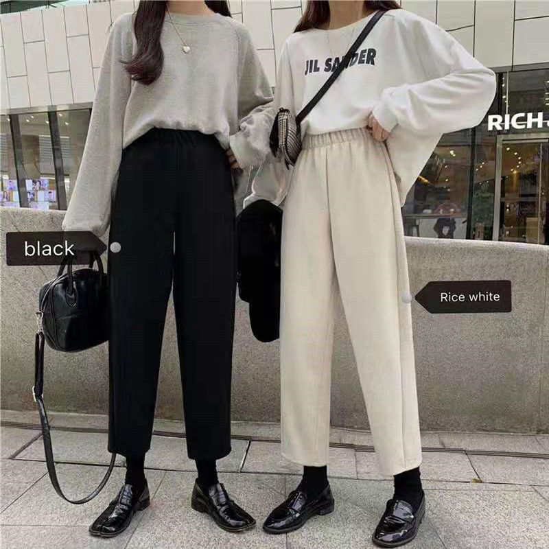 Autumn and winter thickened woolen Harem Pants women's small foot radish pants large size nine point loose casual straight tube suit pants