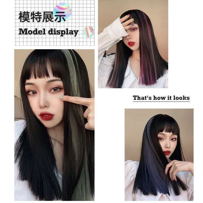 Highlight colored wig piece, gradient hanging ear dye wig piece, invisible and traceless, natural hanging ear dye wig piece, short haired woman