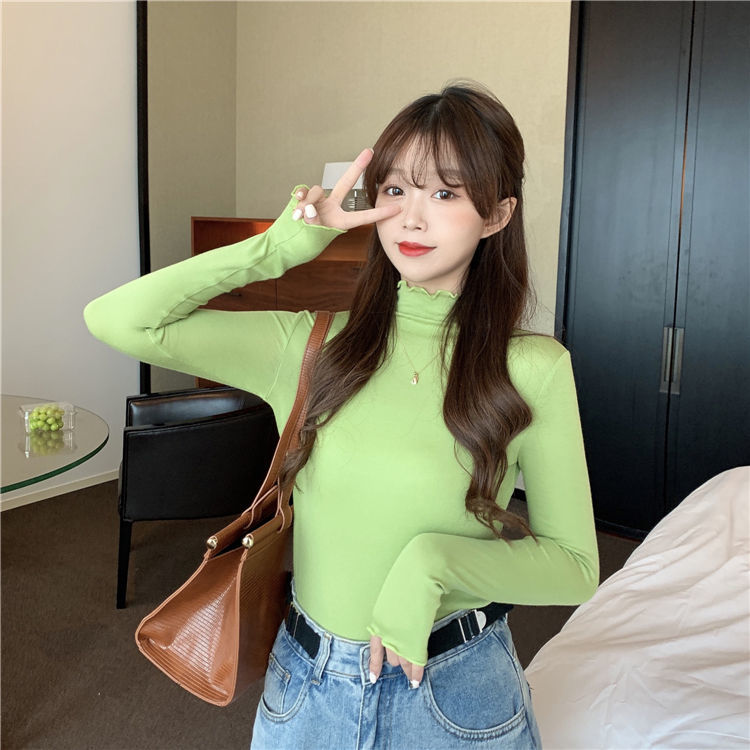 Plush bottoming shirt women's autumn and winter clothes  new Korean version of self-cultivation with foreign style t-shirt all-match long-sleeved top trendy