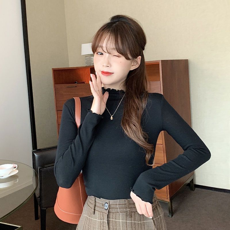 Plush bottoming shirt women's autumn and winter clothes  new Korean version of self-cultivation with foreign style t-shirt all-match long-sleeved top trendy