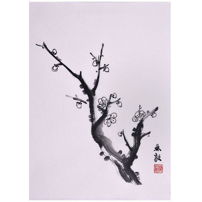 现代简约装饰画国画水墨画手绘梅花餐厅装饰画禅意画八大山人画【2月
