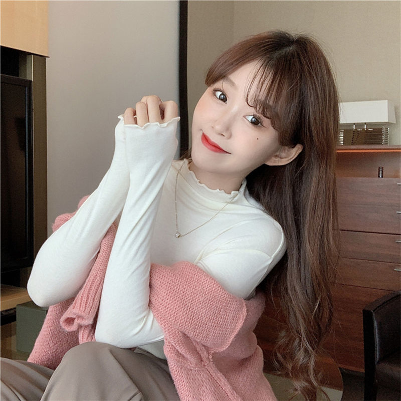 Plush bottoming shirt women's autumn and winter clothes  new Korean version of self-cultivation with foreign style t-shirt all-match long-sleeved top trendy