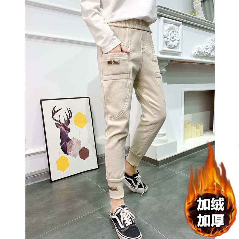 Single / plush washed cotton jeans corset Harem Pants for women's autumn and winter new Korean loose skinny pants