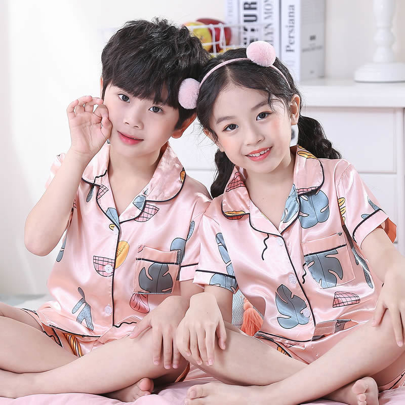 Children's ice silk pajamas summer thin style boys' and girls' home clothes boys' air conditioning clothes spring and summer short sleeved suit