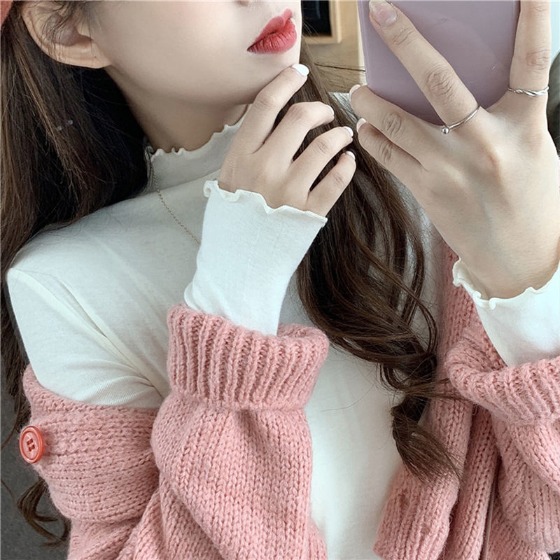 Plush bottoming shirt women's autumn and winter clothes  new Korean version of self-cultivation with foreign style t-shirt all-match long-sleeved top trendy